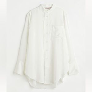 White/off white silky long sleeve blouse